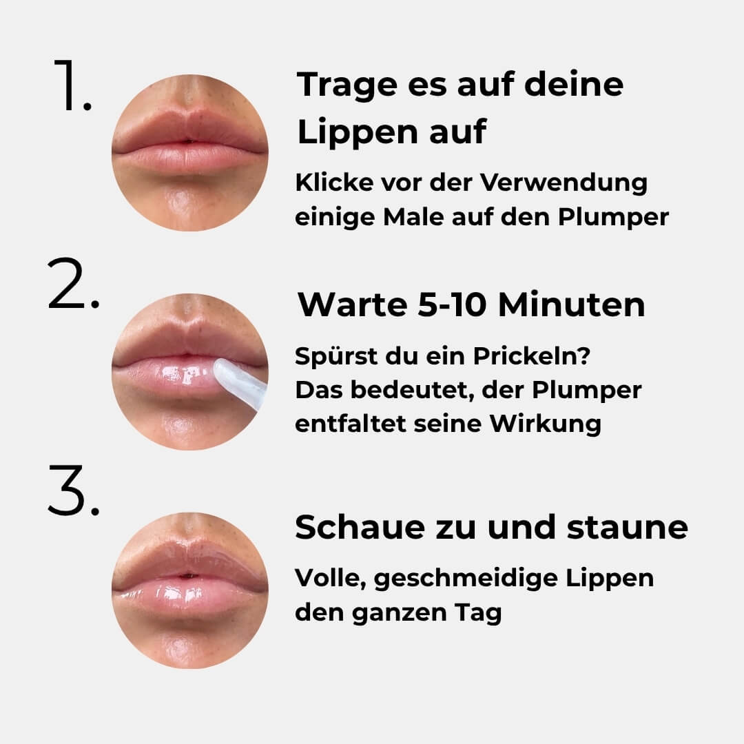 Makroaufnahme der Lippen nach Anwendung des JuicyLips Lip Plumpers – intensiver Glanz und Volumen