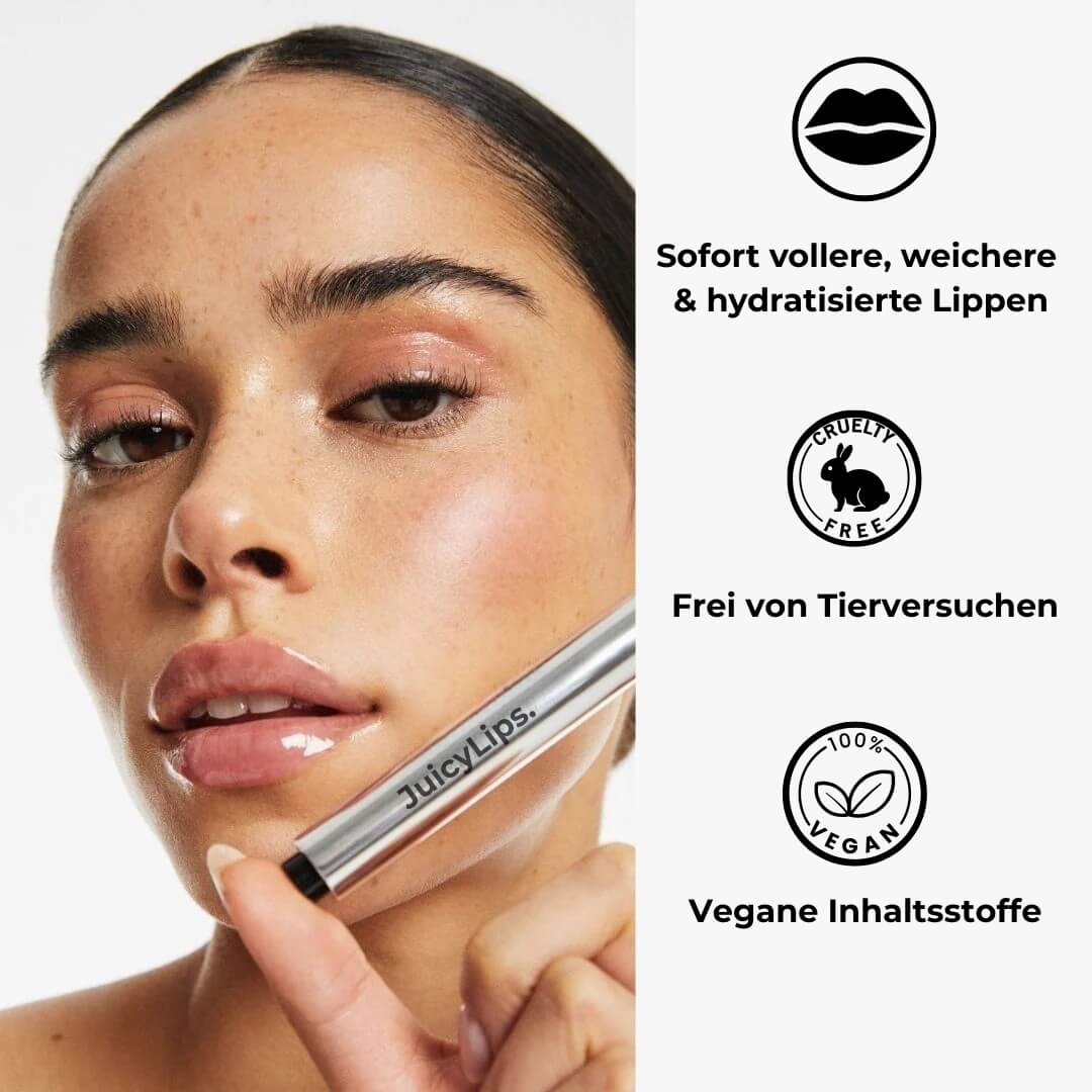Frau trägt JuicyLips Korean Lip Plumper mit Applikator auf – Anwendung des Lipboosters